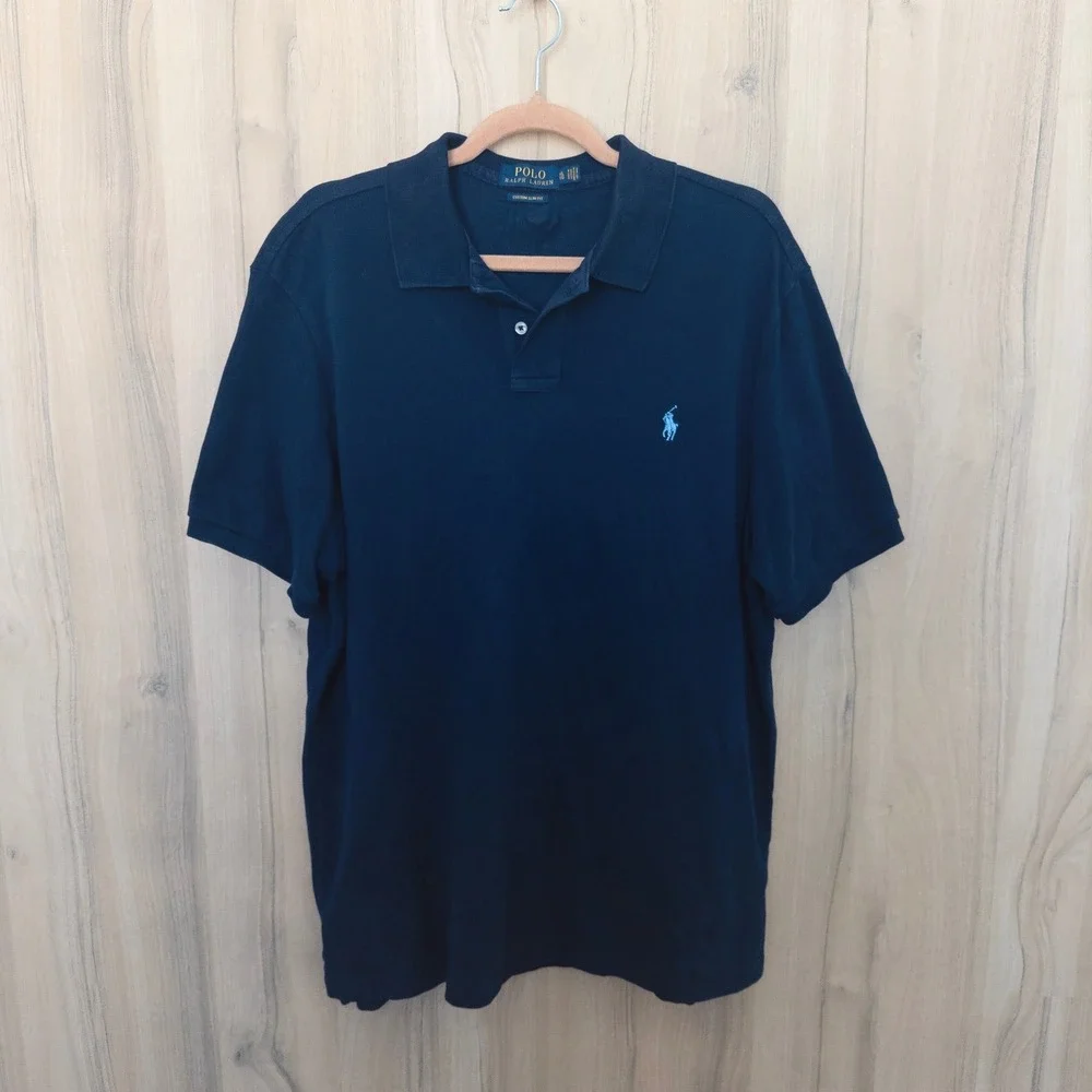 Polo Ralph Lauren Mens Polo Short Sleeve Shirt XL Navy Custom Slim Fit Preppy
